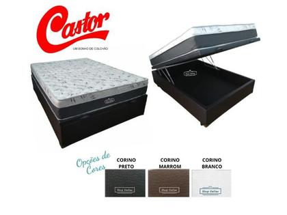 Imagem de Conjunto Cama Box Baú Casal Viúva Jadmax + Colchão Castor Molas Class 128x188x67 (Largura menor ideal para espaços pequenos)