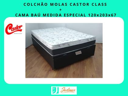 Imagem de Conjunto Cama Box Baú Casal Viúva Medida Especial + Colchão Castor de Molas  120x203x67