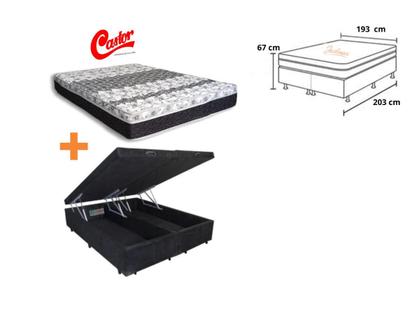 Imagem de Conjunto Cama Box Baú  Jadmax Casal King  + Colchão Castor Molas Class 193x203x67