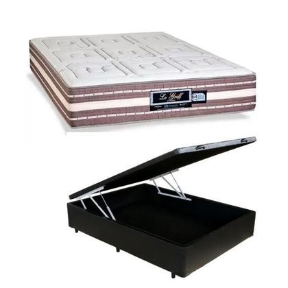 Imagem de Conjunto Cama Box Baú Jadmax Casal Viúva + Colchão Sankonfort Le Griff Molas Ensacadas 128x188x75 (Ideal para Quartos pequenos - Stúdio -Apartamentos)