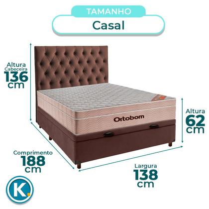 Imagem de Conjunto Cama Box Bau Marrom Casal + Colchão Molas Ensacadas Airtech Ortobom + Cabeceira
