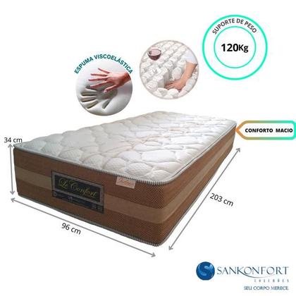 Imagem de Conjunto Cama Box Baú Solteiro King Americano + Colchão  Le Confort 96x203x76 - Molas Ensacadas c/ Visco- Linha Alta -Qualidade Conforto