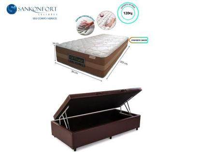 Imagem de Conjunto Cama Box Baú Solteiro King Americano + Colchão  Le Confort 96x203x76 - Molas Ensacadas c/ Visco- Linha Alta -Qualidade Conforto