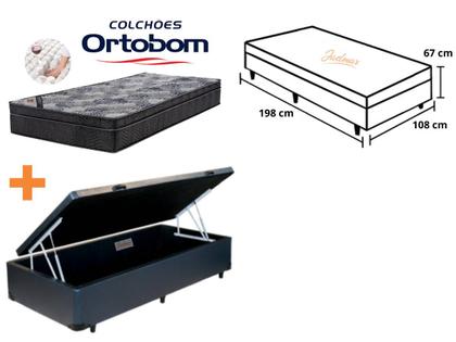 Imagem de Conjunto Cama Box Baú Solteiro King Medida Especial + Colchão Ortobom Iso Superpocket 108x198x67 (Camas Funcionais)