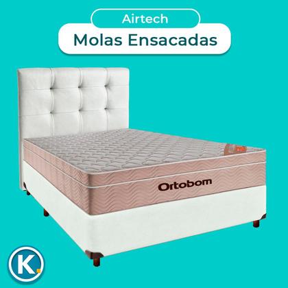 Imagem de Conjunto Cama Box Branco Casal + Colchão Molas Ensacadas Airtech Ortobom + Cabeceira