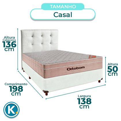 Imagem de Conjunto Cama Box Branco Casal + Colchão Molas Ensacadas Airtech Ortobom + Cabeceira
