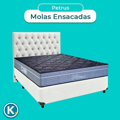 Imagem de Conjunto Cama Box Branco Casal + Colchão Molas Ensacadas Petrus Paropas + Cabeceira