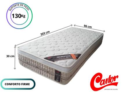 Imagem de Conjunto Cama Box c/ Colchão Castor Premium Tecnopedic Solteiro King 96x203x70 - Cama Resistente até 130kg