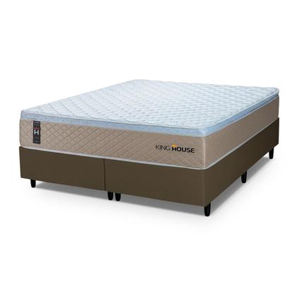 Imagem de Conjunto Cama Box c/ Molas Ensacadas Alford Bege King 193x203x66