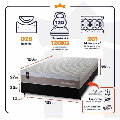 Imagem de Conjunto Cama Box c/ Molas Ensacadas Sheffield Bege Casal 138x188x65