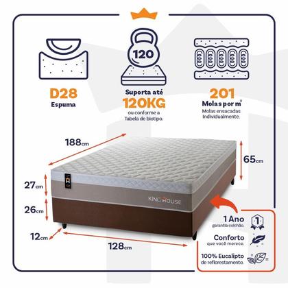 Imagem de Conjunto Cama Box c/ Molas Ensacadas Sheffield Bege Viúva 128x188x65