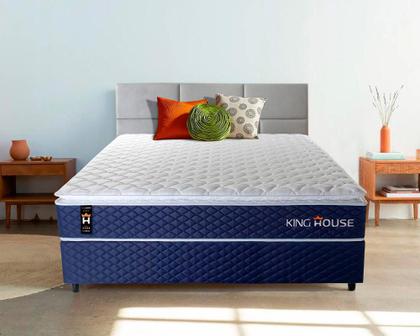 Imagem de Conjunto Cama Box Casal Lagras 138x188x66 Azul c/ Molas Ensacadas
