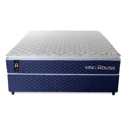 Imagem de Conjunto Cama Box Casal Lagras 138x188x66 Azul c/ Molas Ensacadas