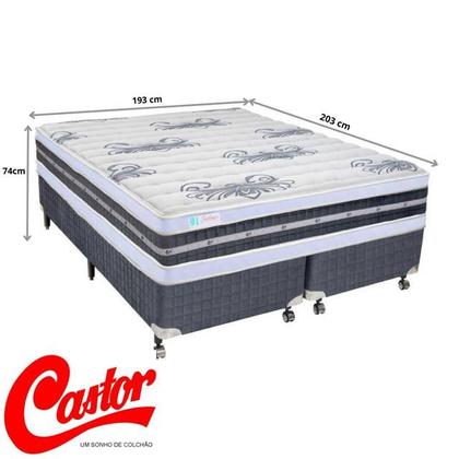 Imagem de Conjunto Cama Box Castor KIng Size + Colchão Silver Star Tecnopedic Dupla Face 193x203x74 - Linha Alta - Confortável - Sofisticado 