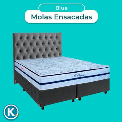 Imagem de Conjunto Cama Box Cinza Queen + Colchão Molas Ensacadas Blue Paropas + Cabeceira