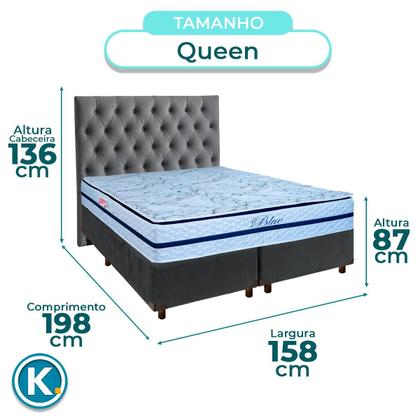 Imagem de Conjunto Cama Box Cinza Queen + Colchão Molas Ensacadas Blue Paropas + Cabeceira