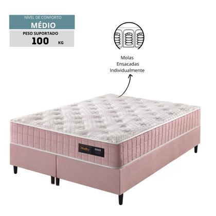 Imagem de Conjunto Cama Box Colchão King Size 193x203x67 com Molas Ensacadas Denver Rosa