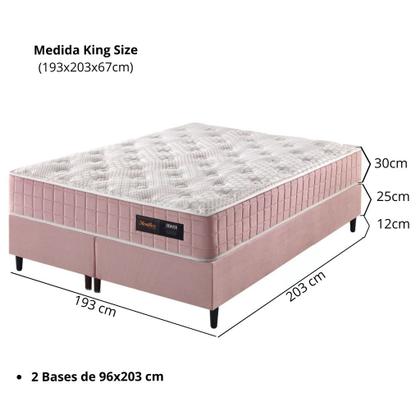 Imagem de Conjunto Cama Box Colchão King Size 193x203x67 com Molas Ensacadas Denver Rosa