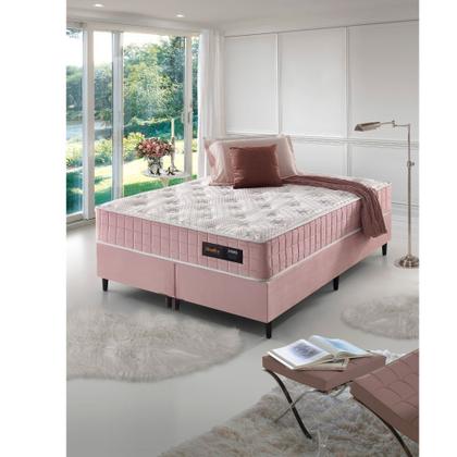 Imagem de Conjunto Cama Box Colchão King Size 193x203x67 com Molas Ensacadas Denver Rosa