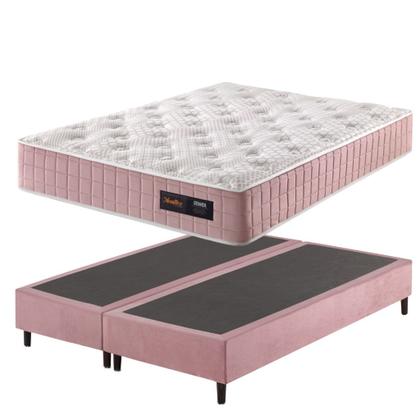 Imagem de Conjunto Cama Box Colchão King Size 193x203x67 com Molas Ensacadas Denver Rosa