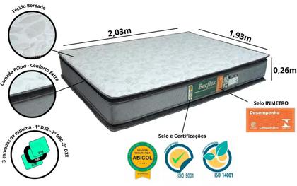 Imagem de Conjunto Cama Box e Colchão Completo King Becflex Titan Diamond Pillow 1,93 x 2,03 x 0,66