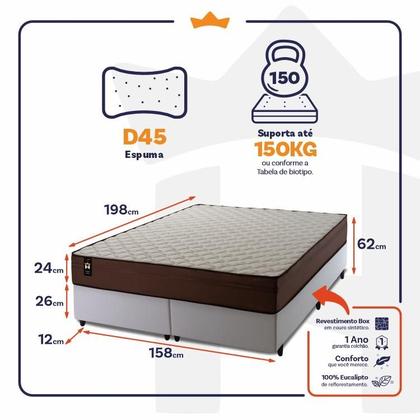 Imagem de Conjunto Cama Box Espuma Atlanta Marrom Queen 158x198x62