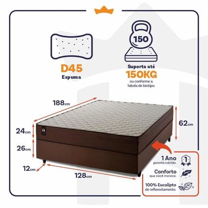 Imagem de Conjunto Cama Box Espuma Atlanta Marrom Viúva 128x188x62