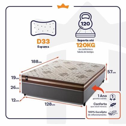 Imagem de Conjunto Cama Box Espuma Espuma Chicago Marrom Viúva 128x188x57