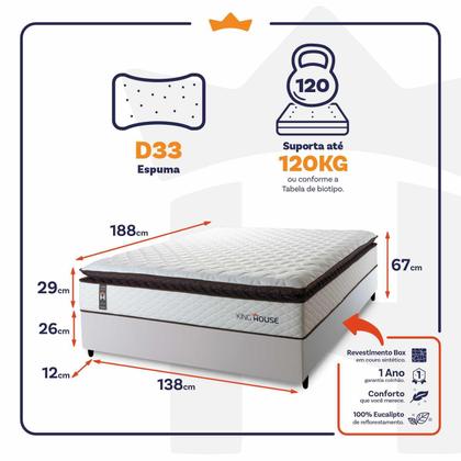 Imagem de Conjunto Cama Box Espuma San Diego Branco Casal 138x188x67
