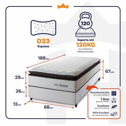 Imagem de Conjunto Cama Box Espuma San Diego Branco Solteiro 88x188x67