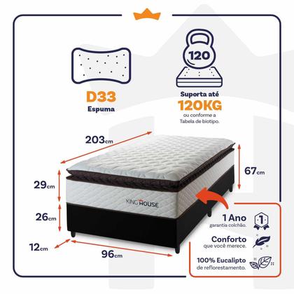 Imagem de Conjunto Cama Box Espuma San Diego Branco Solteiro 96x203x67