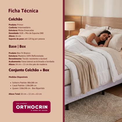 Imagem de Conjunto cama box fit casal colchão primor orthocrin 138x188x50