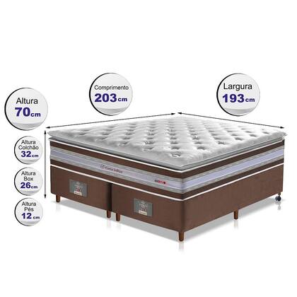 Imagem de Conjunto Cama Box King de Molas Ensacadas D33 com Pillow TOP Cama inBox Select 193x203x70 Café