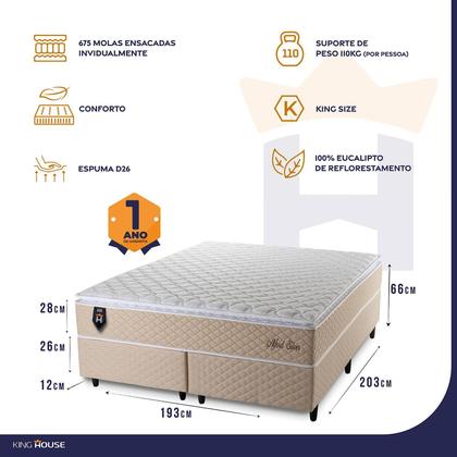 Imagem de Conjunto Cama Box King Size Alford 193x203x66 Bege c/ Molas Ensacadas