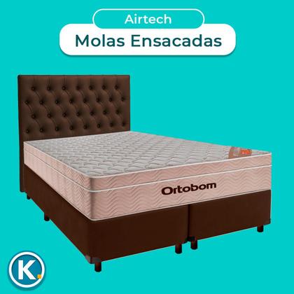 Imagem de Conjunto Cama Box Marrom Queen + Colchão Molas Ensacadas Airtech Ortobom + Cabeceira