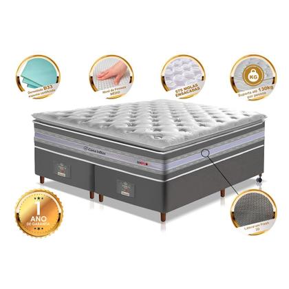 Imagem de Conjunto Cama Box Queen de Molas Ensacadas D33 com Pillow TOP Cama inBox Select 158x198x70 Cinza