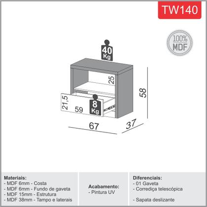Imagem de Conjunto Cama + Cabeceira + 2 Mesas Cabeceira MDF Freijó/Off