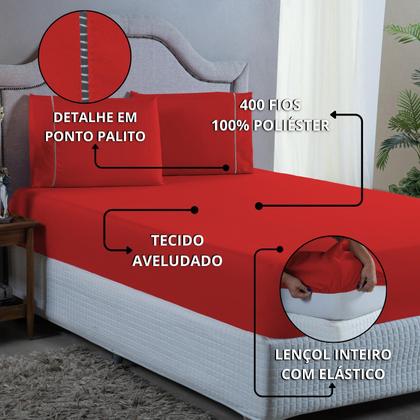 Imagem de Conjunto Cama Casal 400 Fios Lençol com Elástico Fronha Ponto Palito 3 peças