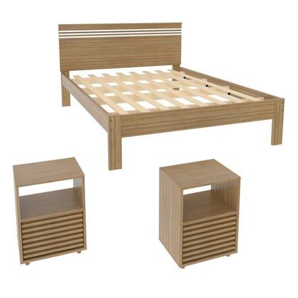 Imagem de Conjunto Cama Casal com 2 Mesas de Cabeceira