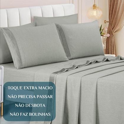 Imagem de Conjunto Cama Casal Queen Size Lizzie 04 Pç Bordado 300 Fios Toque Extra Macio