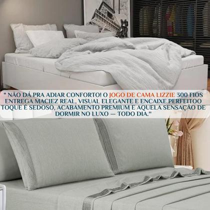 Imagem de Conjunto Cama Casal Queen Size Lizzie 04 Pç Bordado 300 Fios Toque Extra Macio