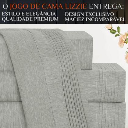 Imagem de Conjunto Cama Casal Queen Size Lizzie 04 Pç Bordado 300 Fios Toque Extra Macio