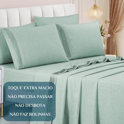 Imagem de Conjunto Cama Casal Queen Size Lizzie 04 Pç Bordado 300 Fios Toque Extra Macio