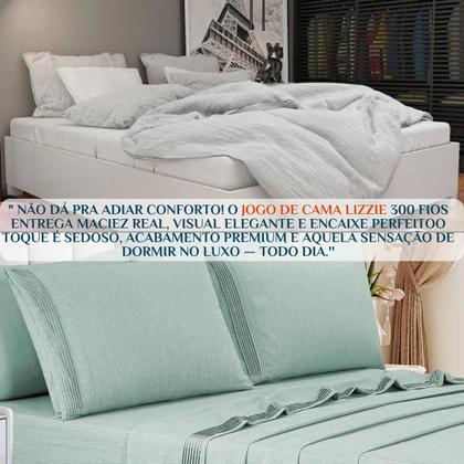 Imagem de Conjunto Cama Casal Queen Size Lizzie 04 Pç Bordado 300 Fios Toque Extra Macio