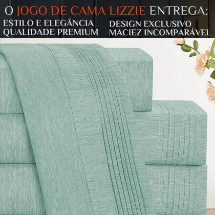 Imagem de Conjunto Cama Casal Queen Size Lizzie 04 Pç Bordado 300 Fios Toque Extra Macio