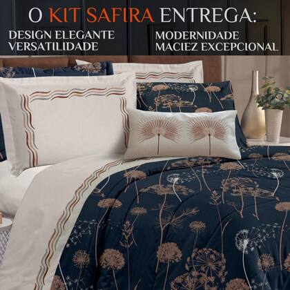 Imagem de Conjunto Cama Casal Queen Size Safira Estampado 100% Algodão VIENA