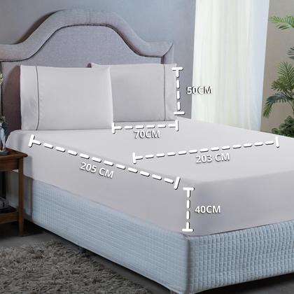 Imagem de Conjunto Cama King Size 400 Fios Lençol com Elástico Fronha Ponto Palito 3 peças 40cm Altura