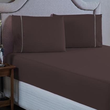 Imagem de Conjunto Cama King Size 400 Fios Lençol com Elástico Fronha Ponto Palito 3 peças 40cm Altura