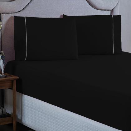 Imagem de Conjunto Cama King Size 400 Fios Lençol com Elástico Fronha Ponto Palito 3 peças 40cm Altura