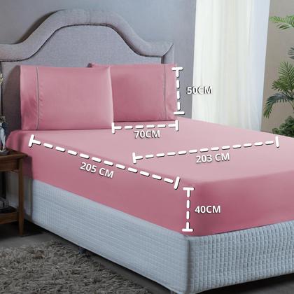 Imagem de Conjunto Cama King Size 400 Fios Lençol com Elástico Fronha Ponto Palito 3 peças 40cm Altura